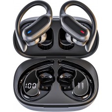TRAUSI Wireless Earbuds Bluetooth Headphones, Bluetooth 5.3 Stereo Over Ear Buds,Noise Cancelling Mic, IPX7 Waterproof Headset for Workout/Running,Black